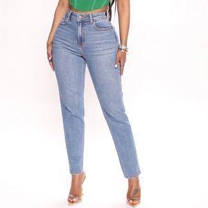 Straight leg medium wash jeans